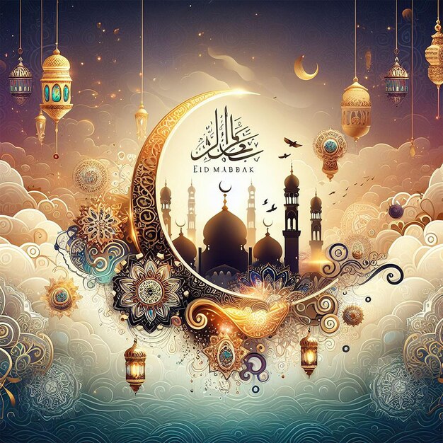 Arabic style artistic eid mubarak background