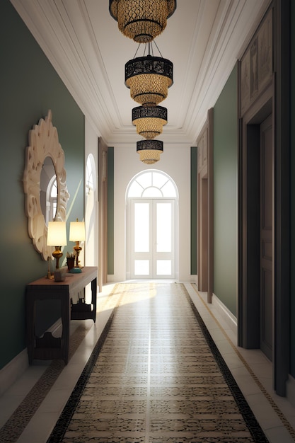 Arabic style hallway interior in luxury house Generative AI content