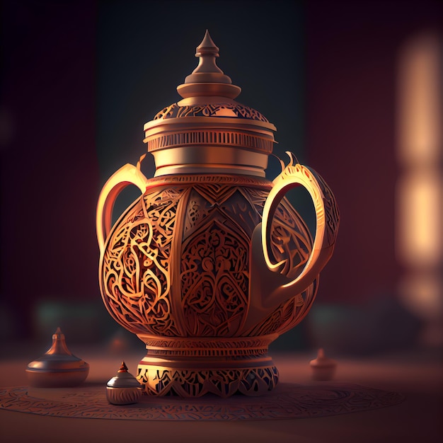 Arabic teapot on a dark background 3d rendering