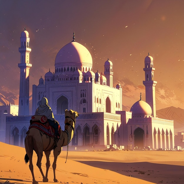 arabs desert sand mosque camel muslim islamic culture background design