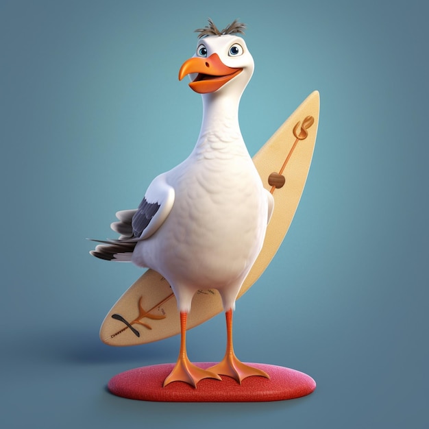 Arafed bird with a surfboard on a blue background generative ai