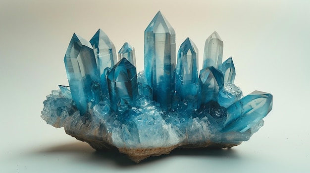 arafed blue crystals on a rock with a white background generative ai