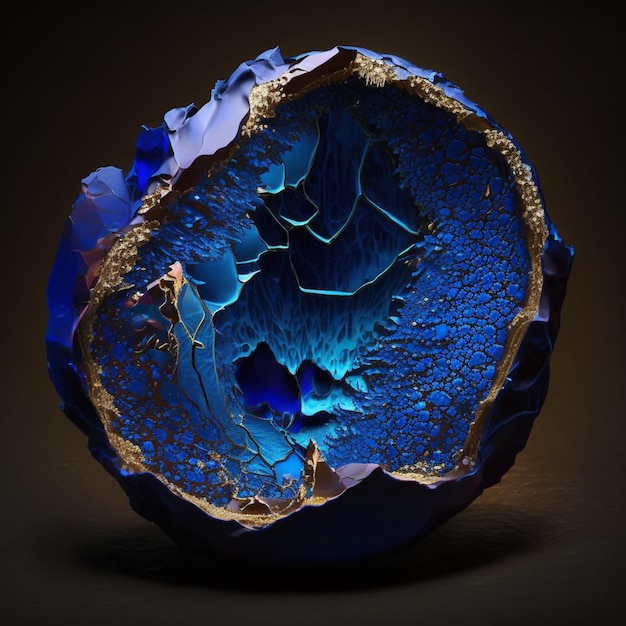 Arafed blue glass sculpture with a blue and gold design generative ai