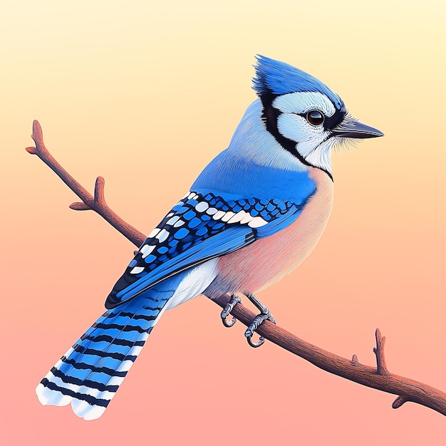 Photo arafed blue jay sitting on a branch with a pink background