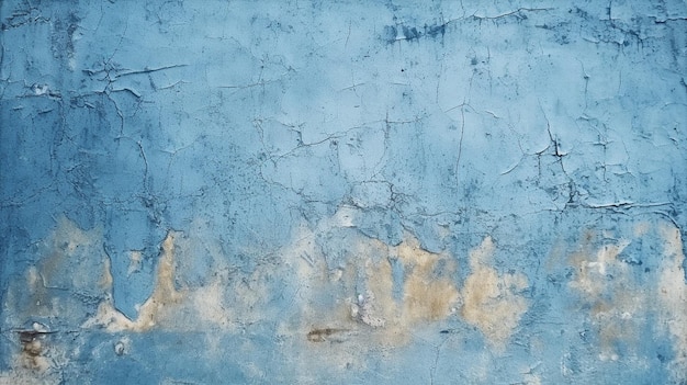 Arafed blue wall with peeling paint and a white fire hydrant generative ai