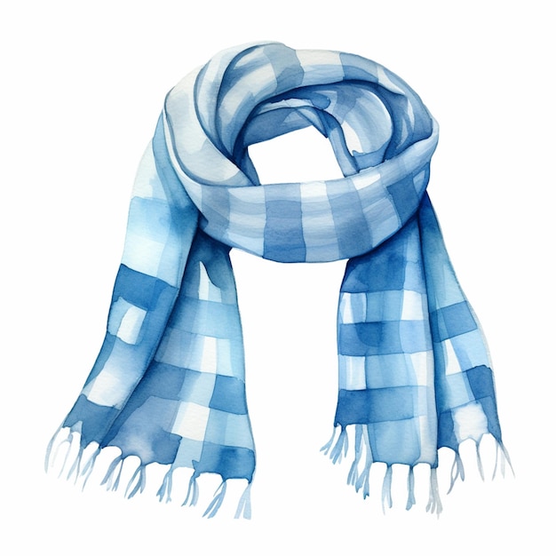 arafed blue and white scarf with fringes on a white background generative ai