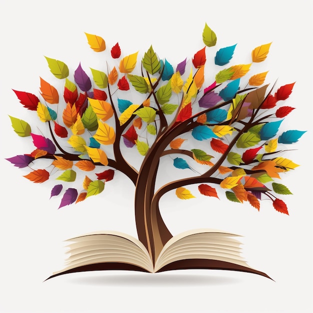 Arafed book with colorful leaves on it and a tree on top generative ai