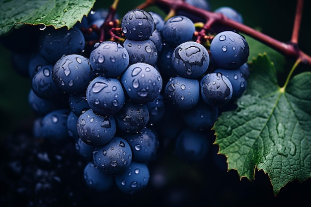 Arafed bunch of grapes with water droplets on them generative ai