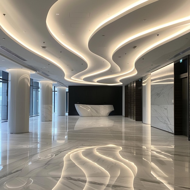 Photo arafed ceiling with curved lighting in a modern office building generative ai