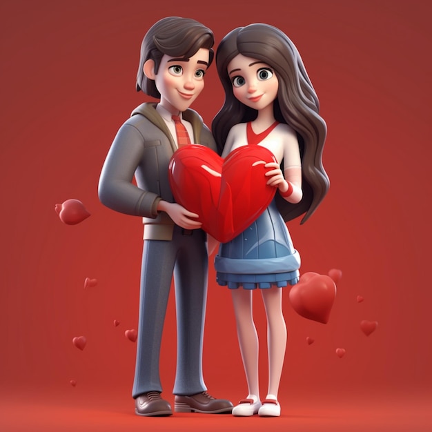 Arafed couple holding a heart in front of a red background generative ai