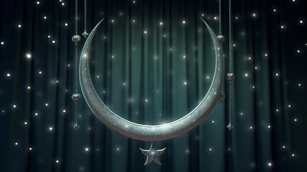 arafed crescent with stars and a crescent moon hanging from it generative ai