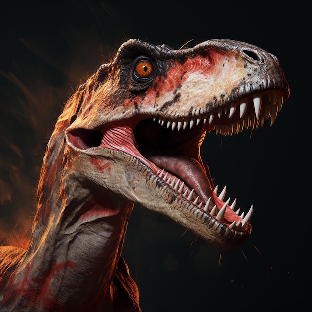 arafed dinosaur with its mouth open and its teeth wide open generative ai