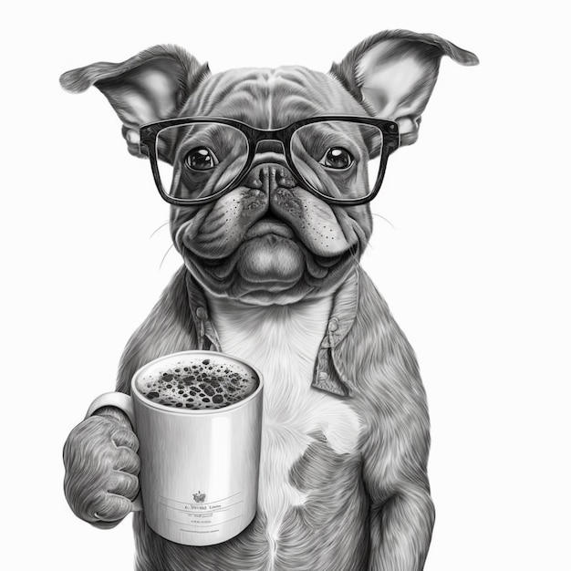 Photo arafed dog with glasses holding a cup of coffee generative ai