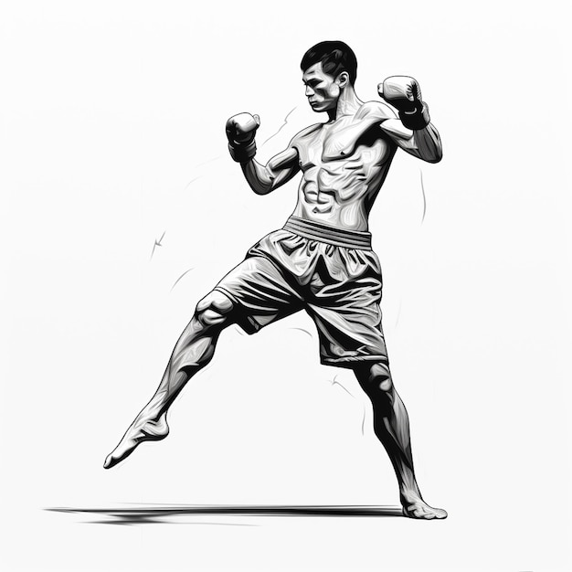 arafed drawing of a man in a boxing stance with a punching glove generative ai