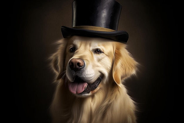 arafed golden retriever with top hat and bow tie generative ai