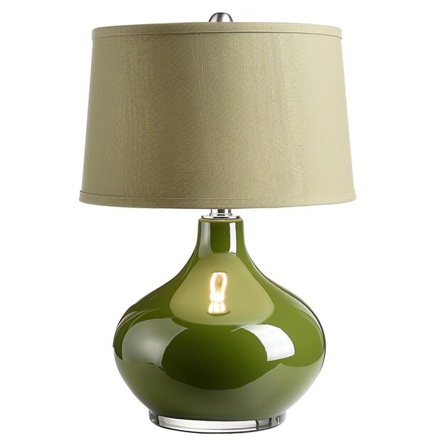 arafed green lamp with a beige shade on a white background generative ai