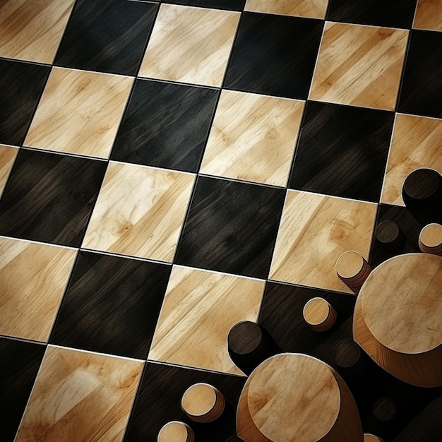 arafed image of a black and white checkered floor with circles generative ai