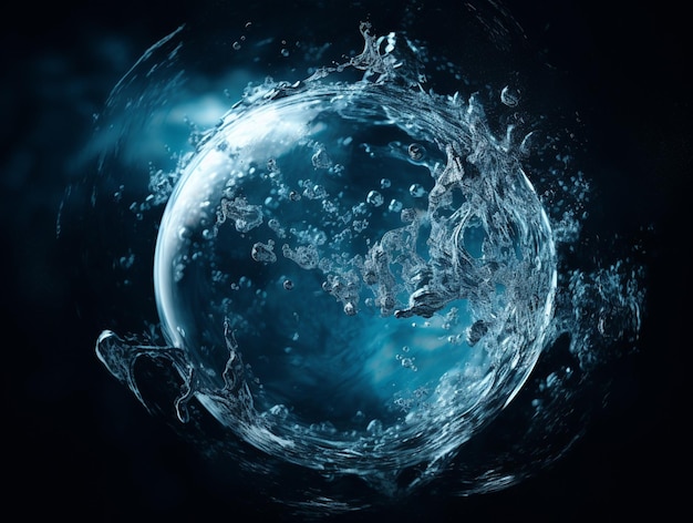 Arafed image of a blue water sphere with a splash of water generative ai