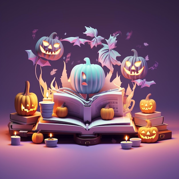 arafed image of a book with halloween decorations and pumpkins generative ai