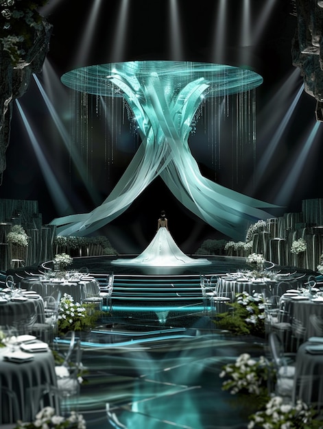 Photo arafed image of a bride standing in a wedding dress on a stage generative ai