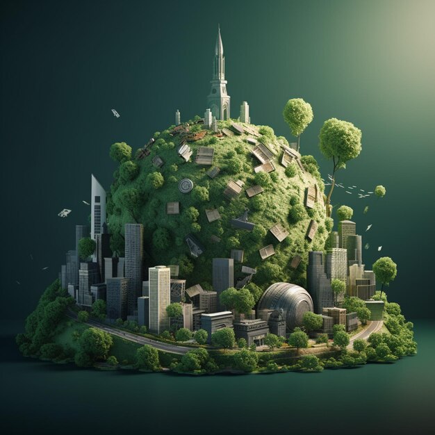 Arafed image of a city on a small island with trees generative ai