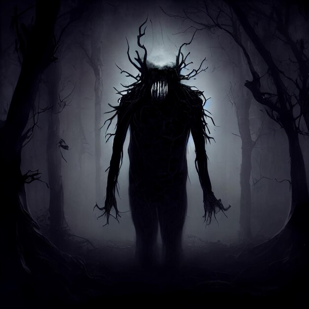 arafed image of a creepy creature in a dark forest generative ai