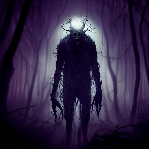 arafed image of a creepy creature in a dark forest generative ai