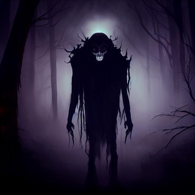 arafed image of a creepy man in a dark forest generative ai