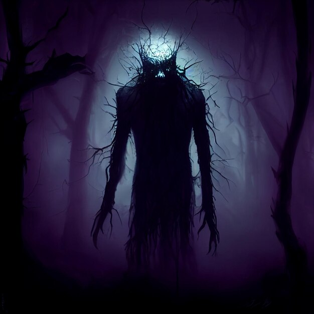 arafed image of a creepy man in a dark forest generative ai