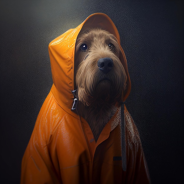 Arafed image of a dog in raincoat with hoodie generative ai