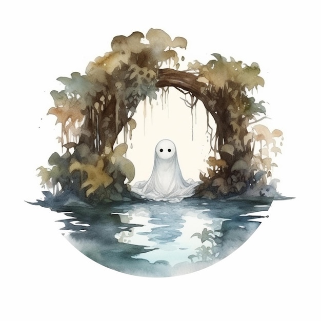 arafed image of a ghost in a swamp with trees and water generative ai