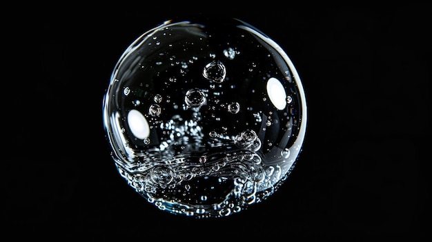 arafed image of a glass ball with water bubbles floating in it generative ai