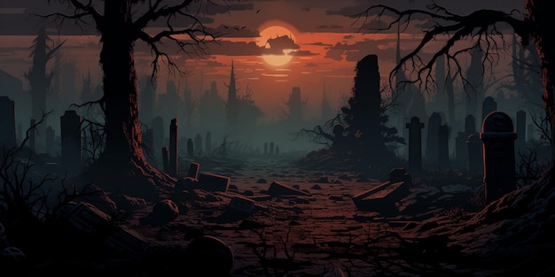 Arafed image of a graveyard with a full moon in the background generative ai