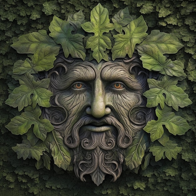 arafed image of a green man with leaves on his face generative ai