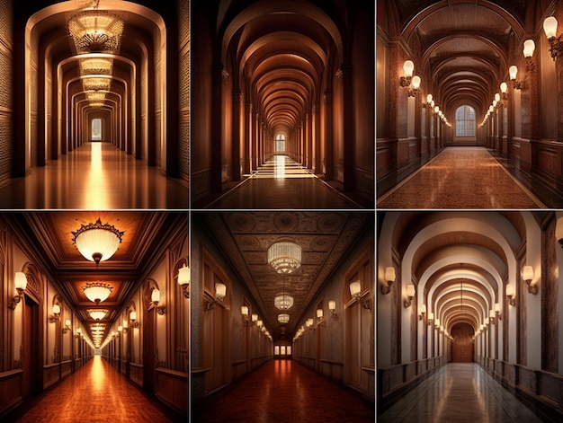 Arafed image of a hallway with a light at the end of it generative ai