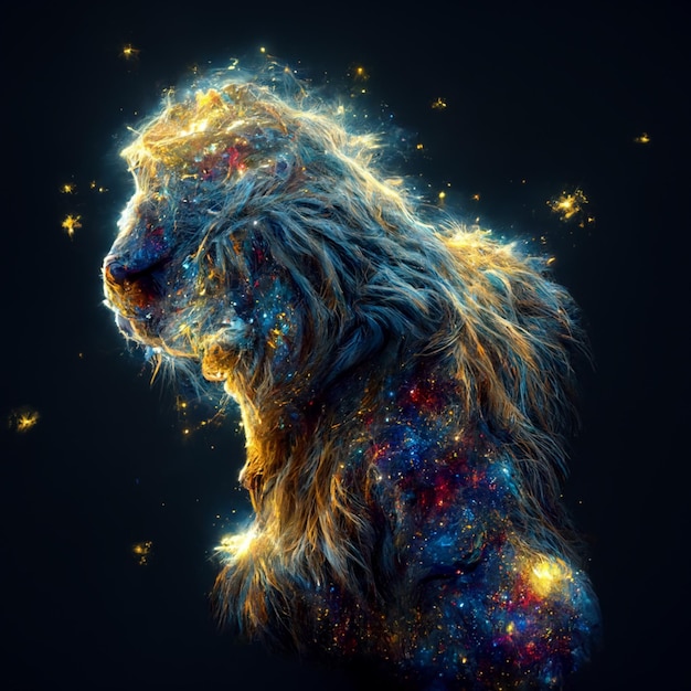 Arafed image of a lion with a galaxy like body generative ai