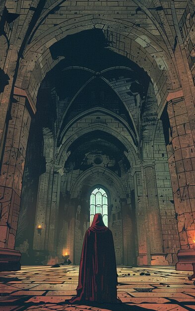 arafed image of a man in a red cloak standing in a church generative ai