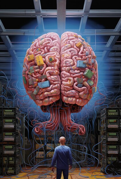 arafed image of a man standing in front of a giant brain generative ai