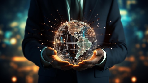 arafed image of a man in a suit holding a glowing globe generative ai