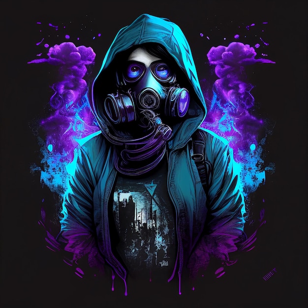 Arafed image of a man wearing a gas mask and a hoodie generative ai