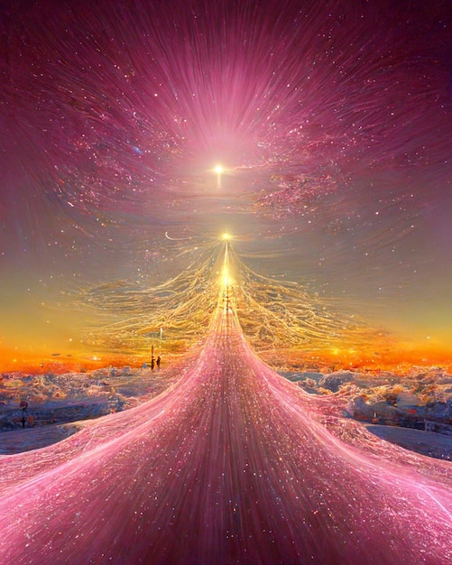 Photo arafed image of a road leading to a star filled sky generative ai