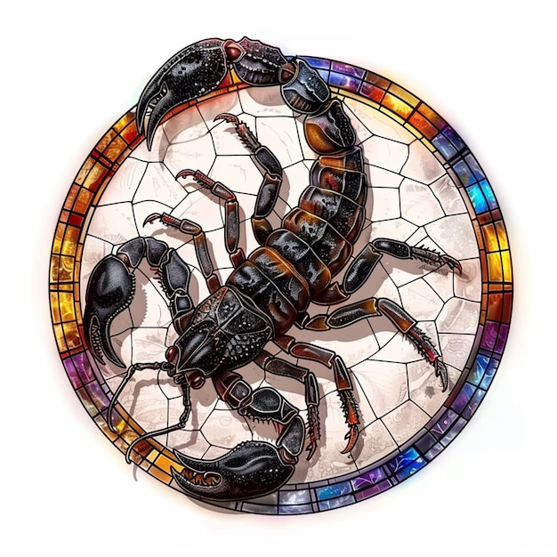 arafed image of a scorpion in a stained glass circle generative ai