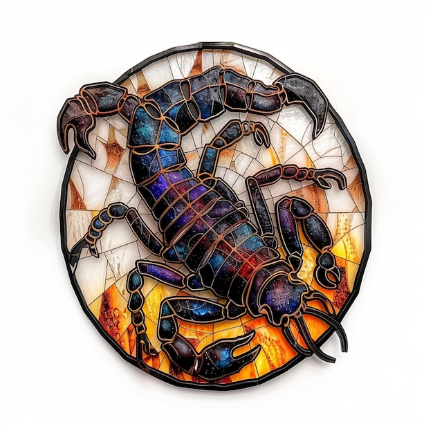 arafed image of a scorpion on a stained glass plate generative ai