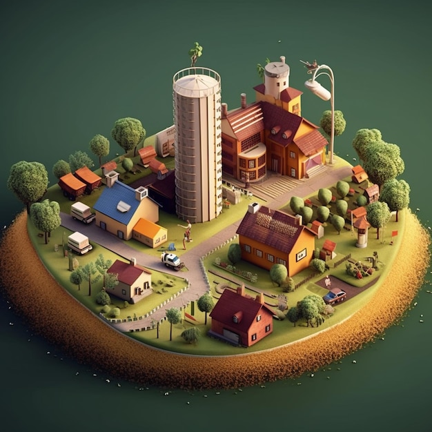 Arafed image of a small town with a farm and a silo generative ai