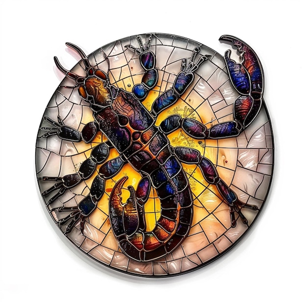 arafed image of a stained glass plate with a scorpion on it generative ai