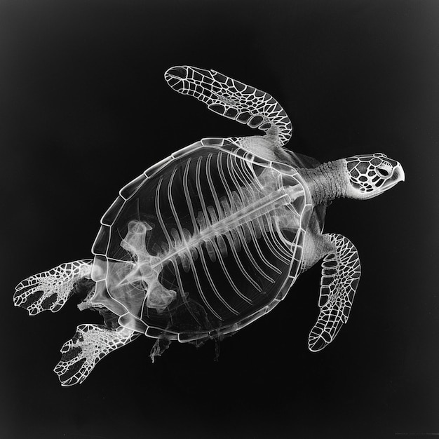 arafed image of a turtle with a skeleton in the back generative ai