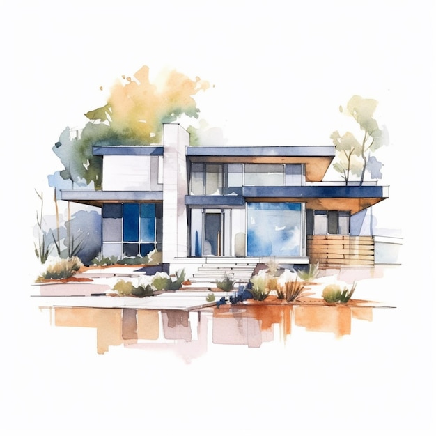 Arafed image of a watercolor painting of a house generative ai