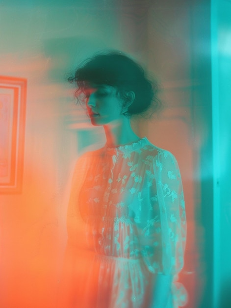 arafed image of a woman in a dress standing in a room generative ai