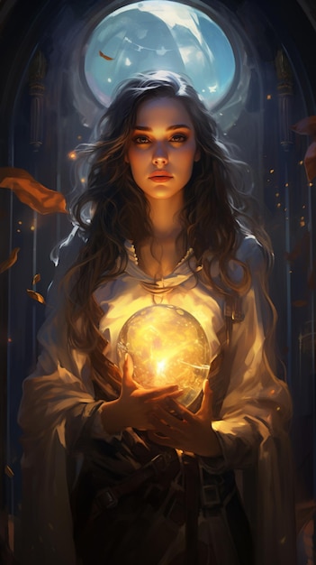 arafed image of a woman holding a crystal ball in her hands generative ai