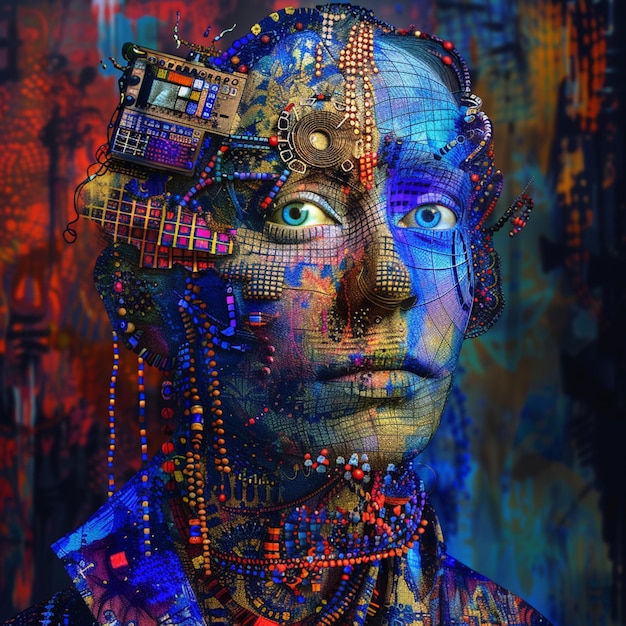 arafed image of a woman with a head made of electronics generative ai